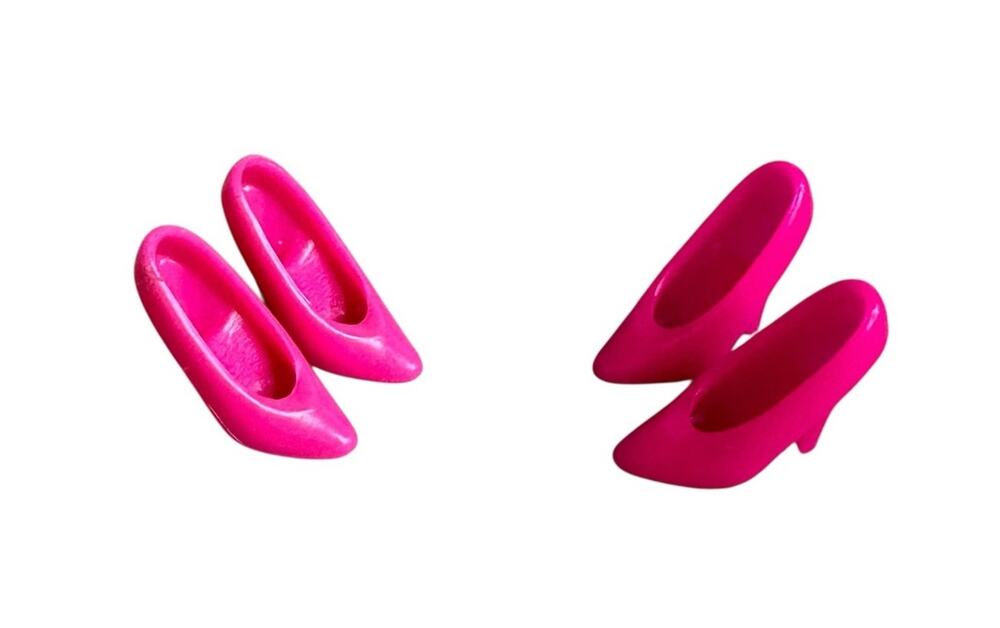 Barbie Dark Pink Closed Toe High Heels Pumps Plastic 2 Pair Vintage